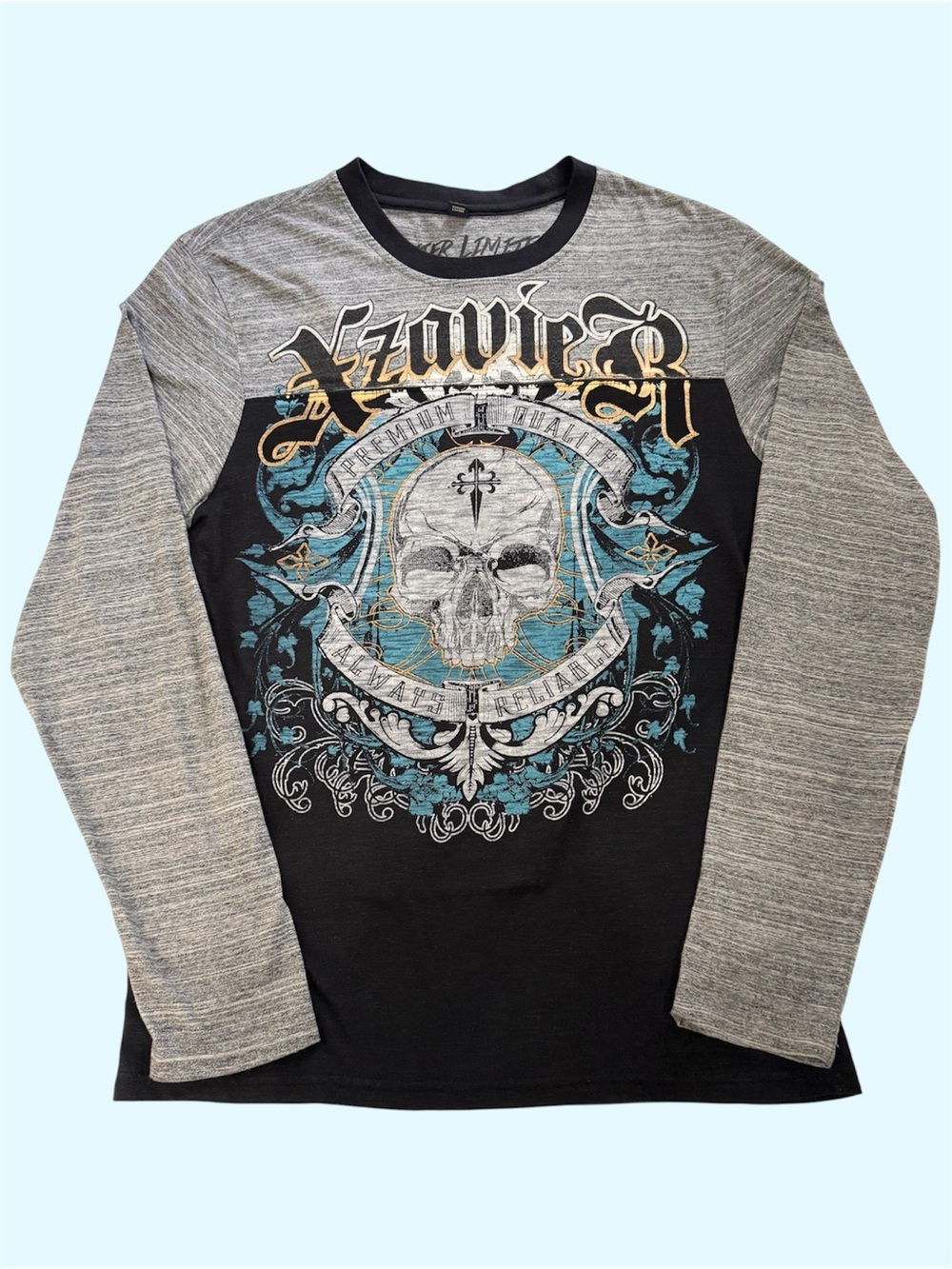 Y2K Xzavier Limited Edition Skull Long Sleeve Graphic Shirt Two Tone Cyber Large
